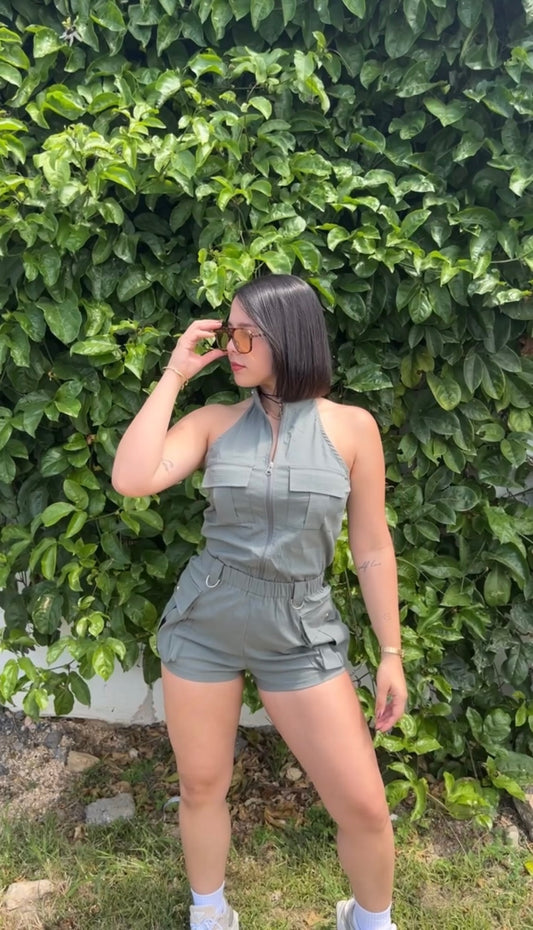 Olive cargo jumper
