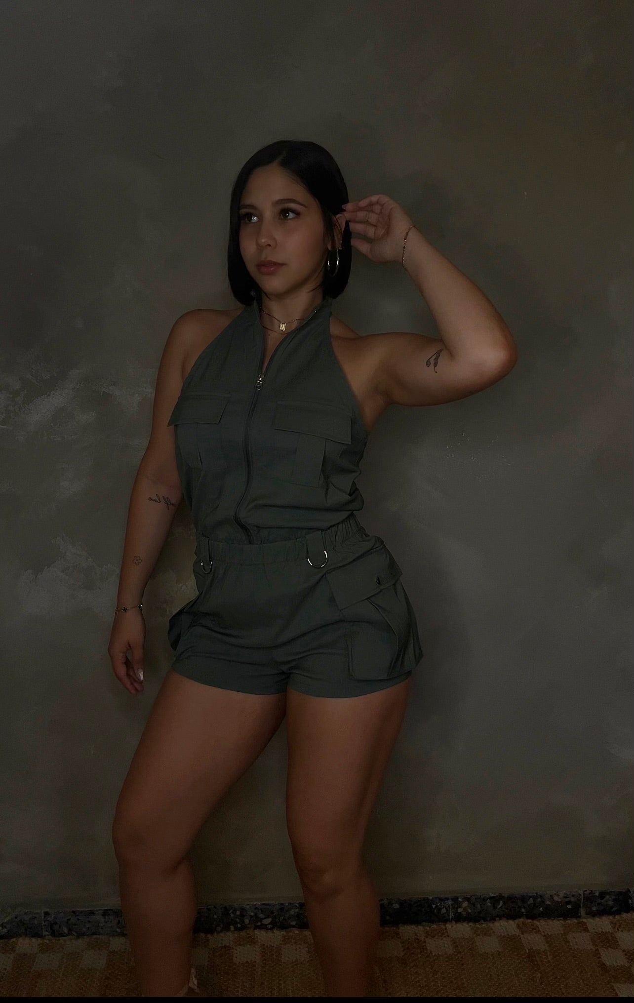 Olive cargo jumper
