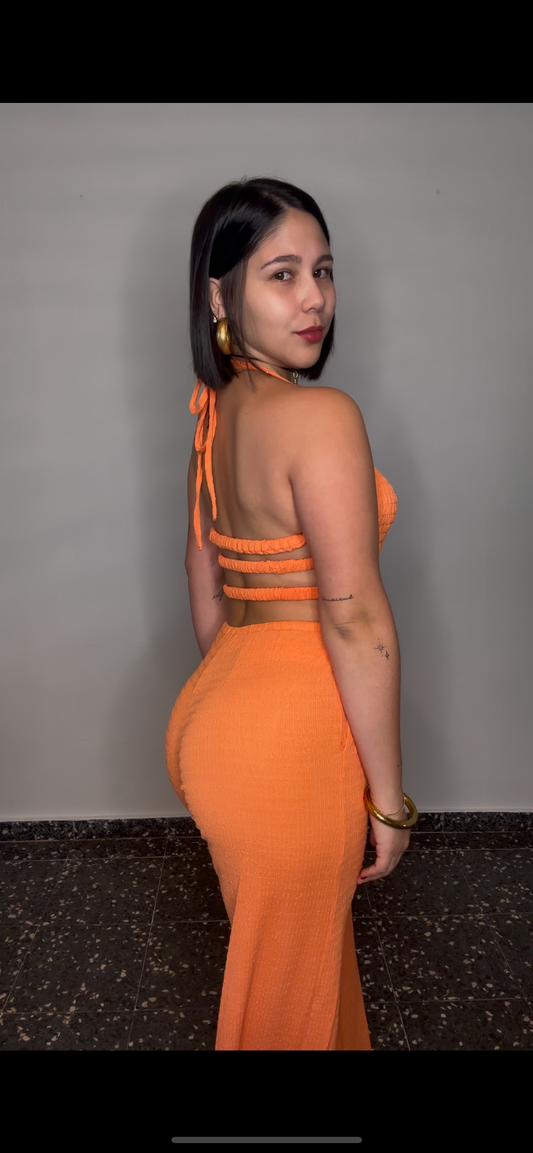 Orange open back jumpsuit