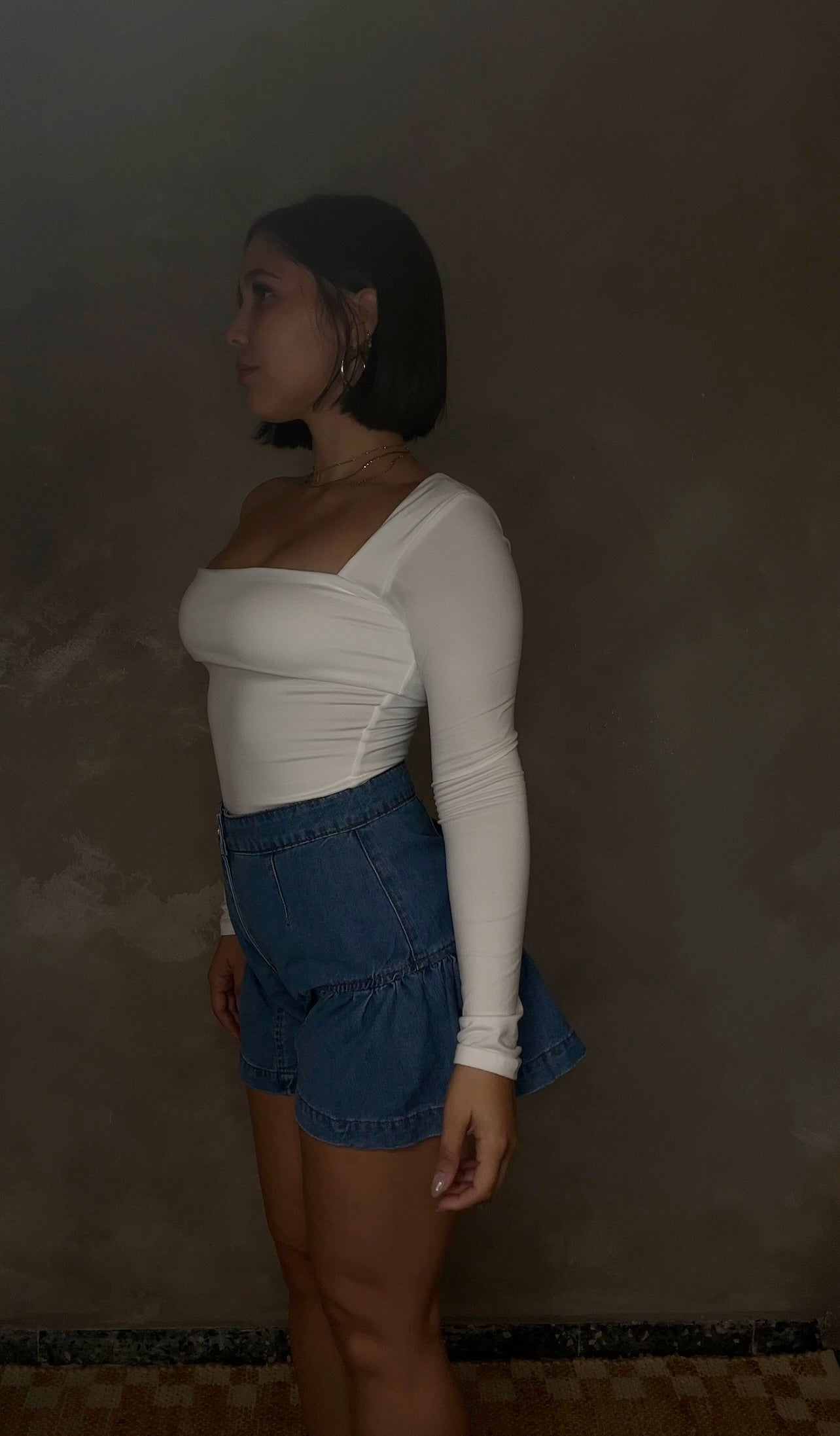 Ruffle denim short
